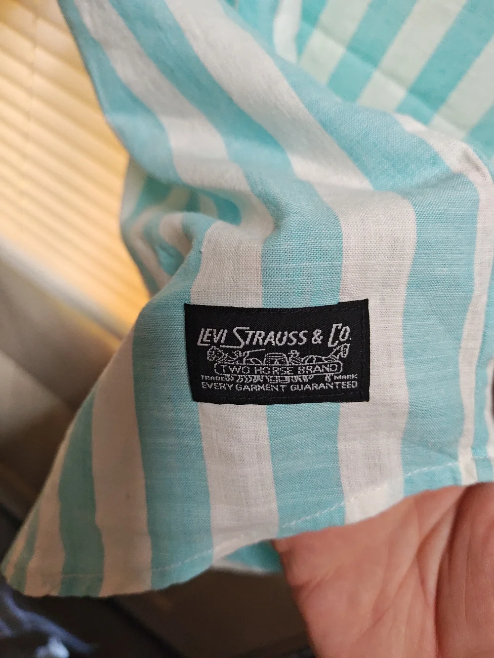 Levi's Aqua and White Vertical Stripe Short-Sleeve Button-Up